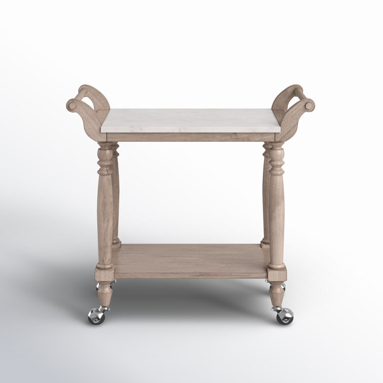 Sandalwood Beige Marble Top Bar Cart with Storage