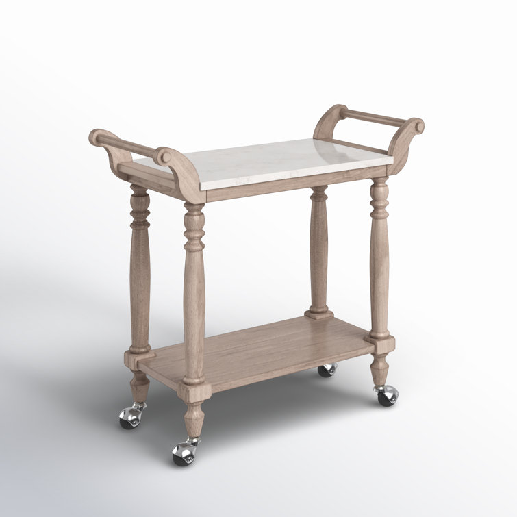 Sandalwood Beige Marble Top Bar Cart with Storage