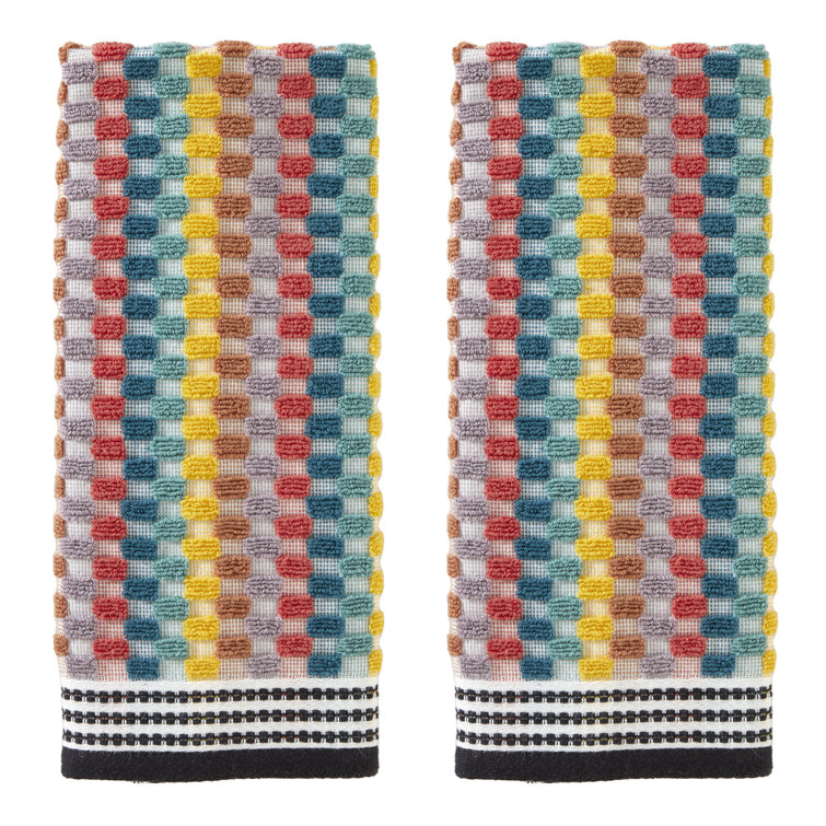 Multicolor Cotton Geometric Dobby Weave Hand Towel Set