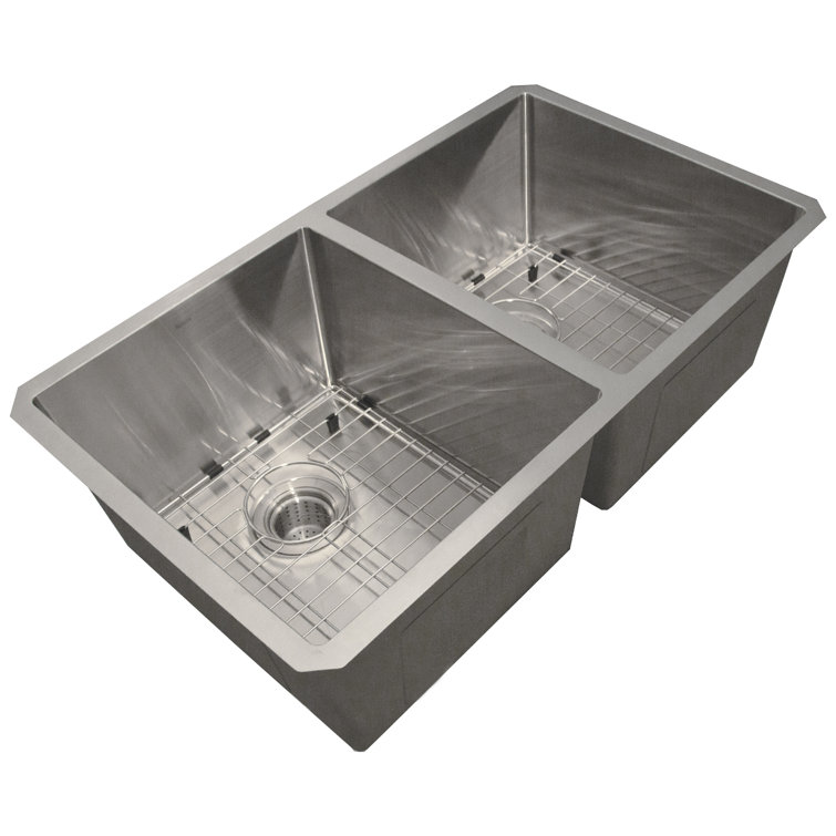 Pro Series 32'' Brushed Satin Stainless Steel Double Bowl Undermount Kitchen Sink