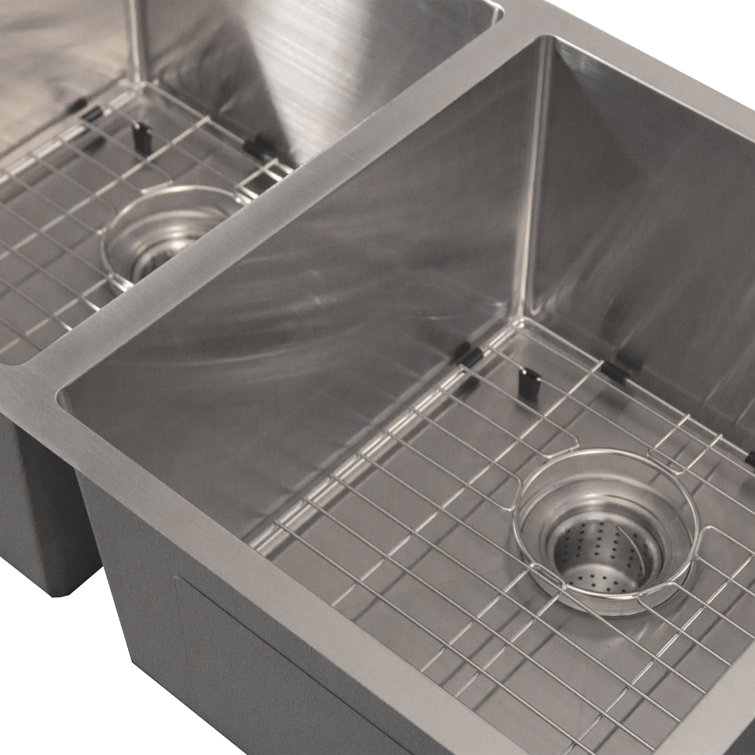 Pro Series 32'' Brushed Satin Stainless Steel Double Bowl Undermount Kitchen Sink