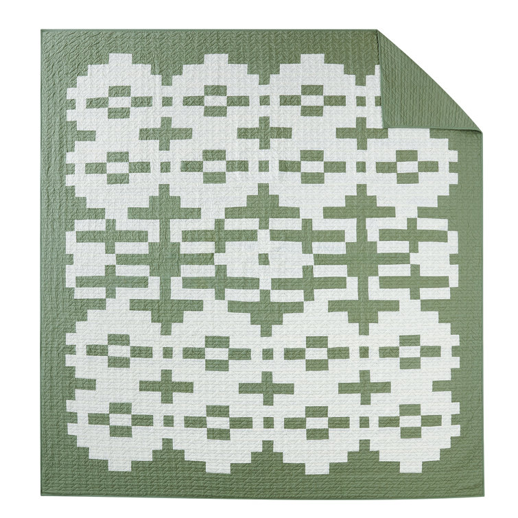 Twin White and Green Cotton Reversible Quilt Set