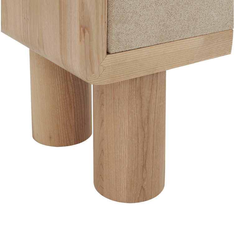 Tan Boucle Upholstered Ashwood and Pinewood Bench