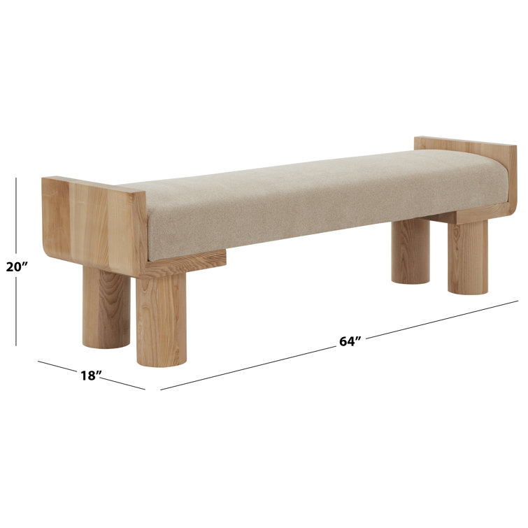 Tan Boucle Upholstered Ashwood and Pinewood Bench