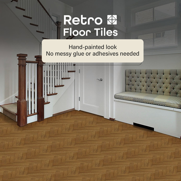 Blonde Herringbone Self-Adhesive Vinyl Floor Tiles, 12" x 12"