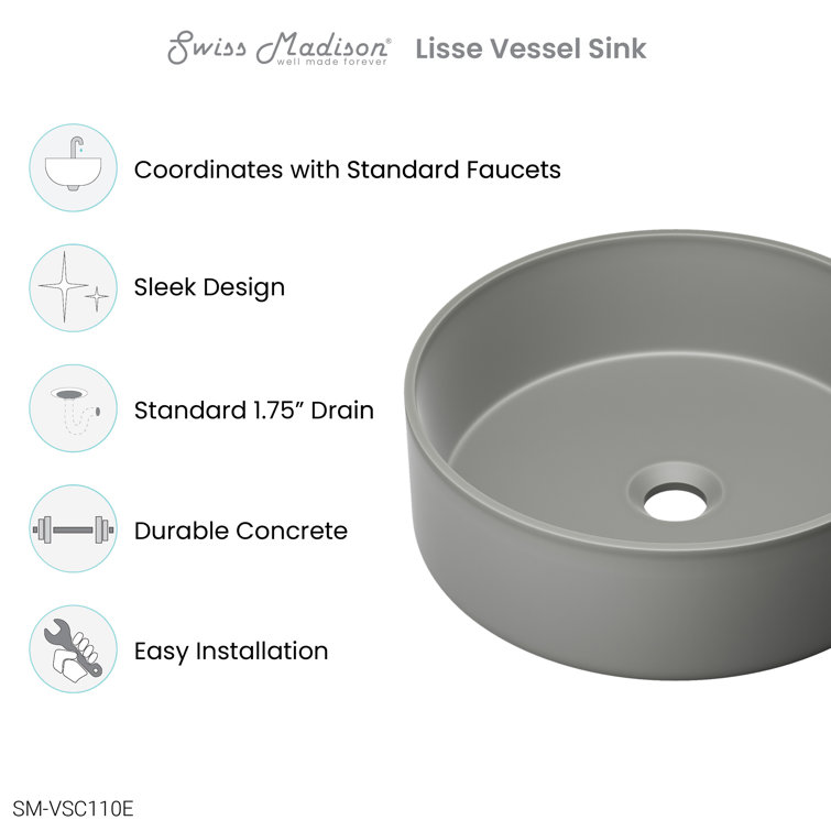 Lisse 14.5" Round Dark Gray Concrete Vessel Sink