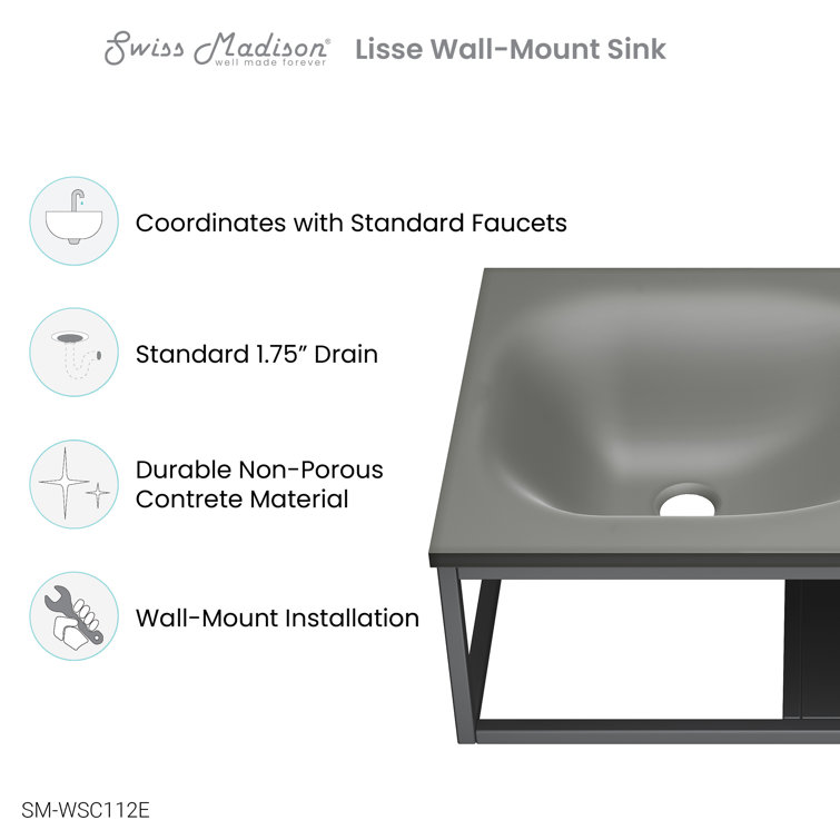 Lisse Dark Grey Ceramic Wall-Mount Vessel Sink