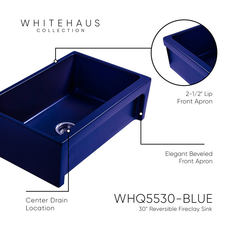 Glossy Blue 31" Fireclay Single Bowl Kitchen Sink with Beveled Apron