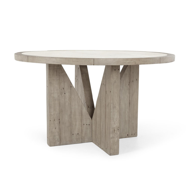 Vincent 55" Concrete Gray Reclaimed Pine Round Dining Table