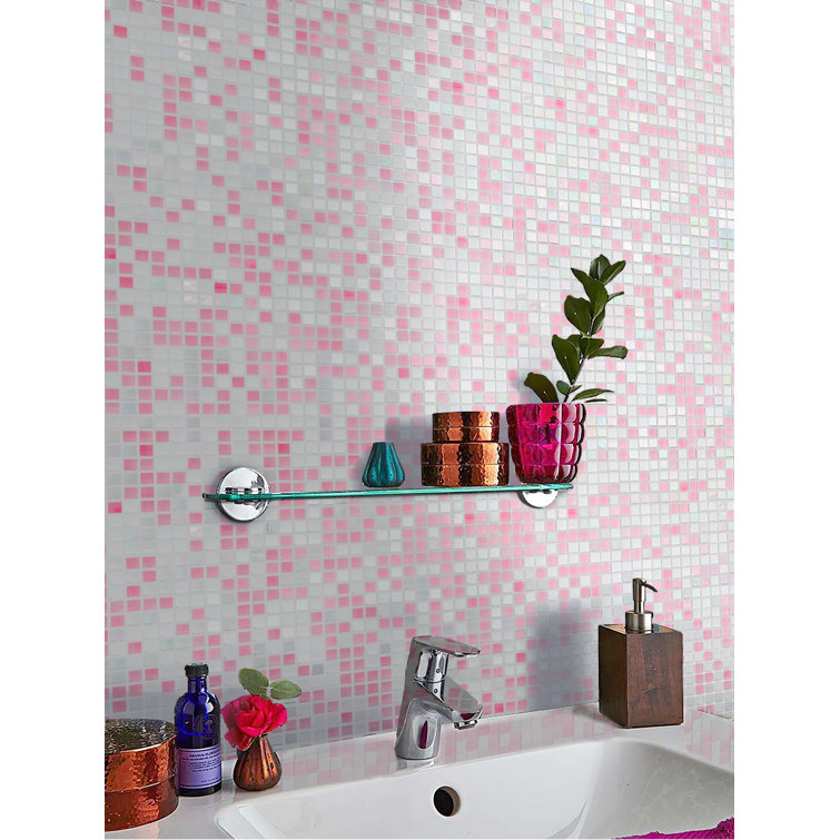 Mingles 11.6" Pink and White Glass Mosaic Tile