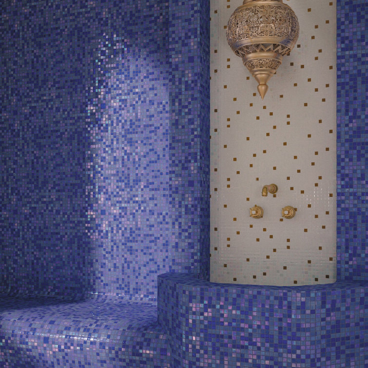 Mingles 11.6" x 11.6" Glossy Blue Glass Mosaic Tile