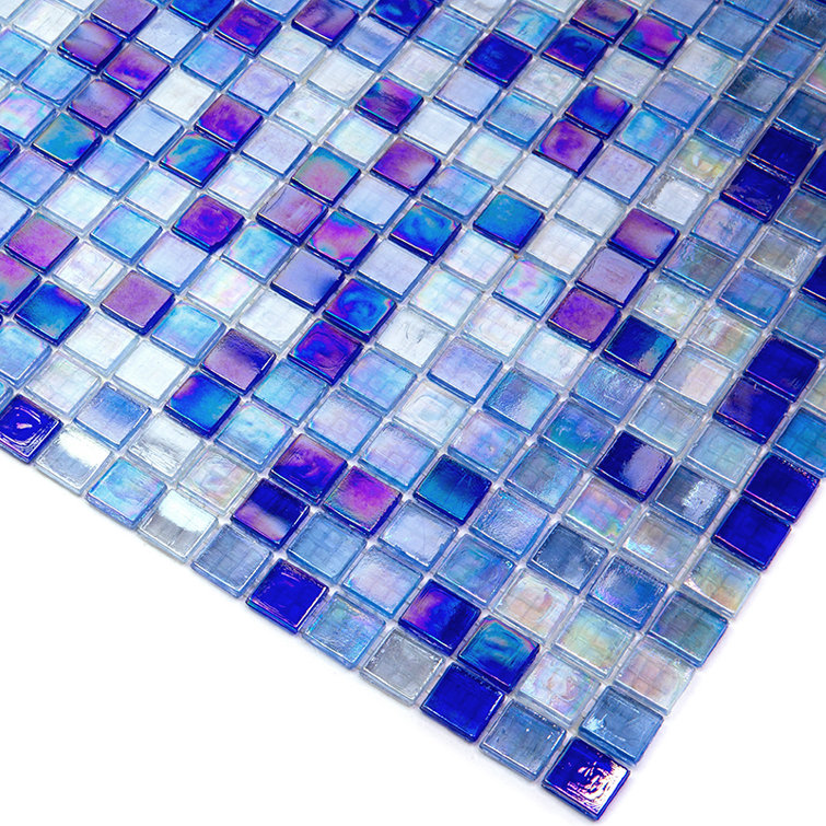 Royal Blue and White Iridescent Glass Mosaic Tile