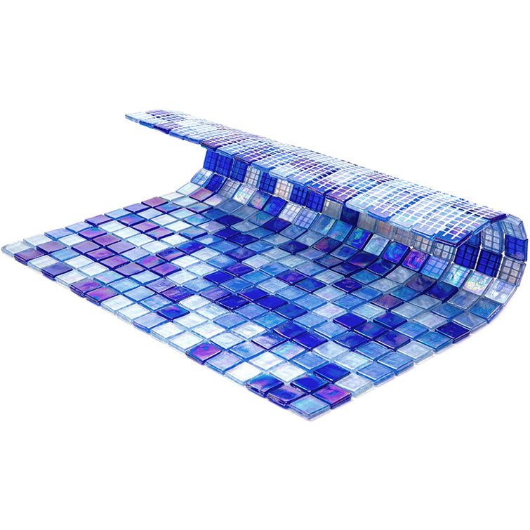 Royal Blue and White Iridescent Glass Mosaic Tile