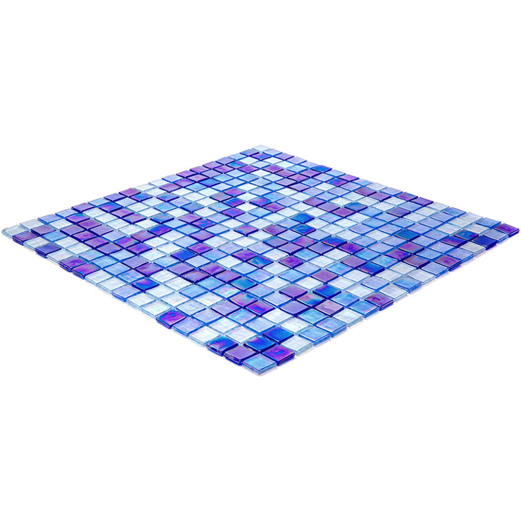 Royal Blue and White Iridescent Glass Mosaic Tile