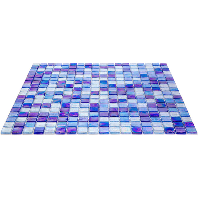 Royal Blue and White Iridescent Glass Mosaic Tile