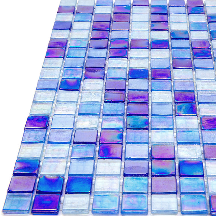 Royal Blue and White Iridescent Glass Mosaic Tile