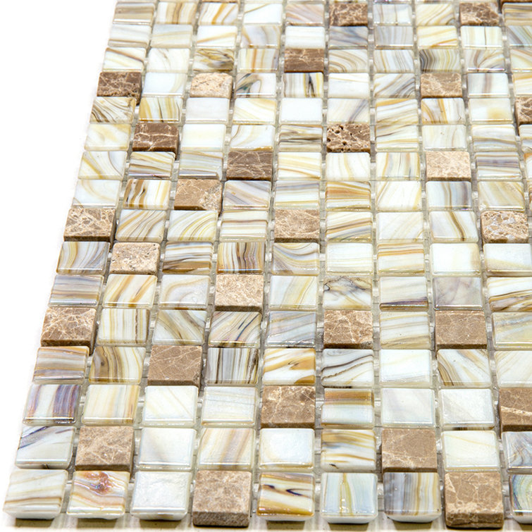 Mingles Beige and White Iridescent Glass Mosaic Tile
