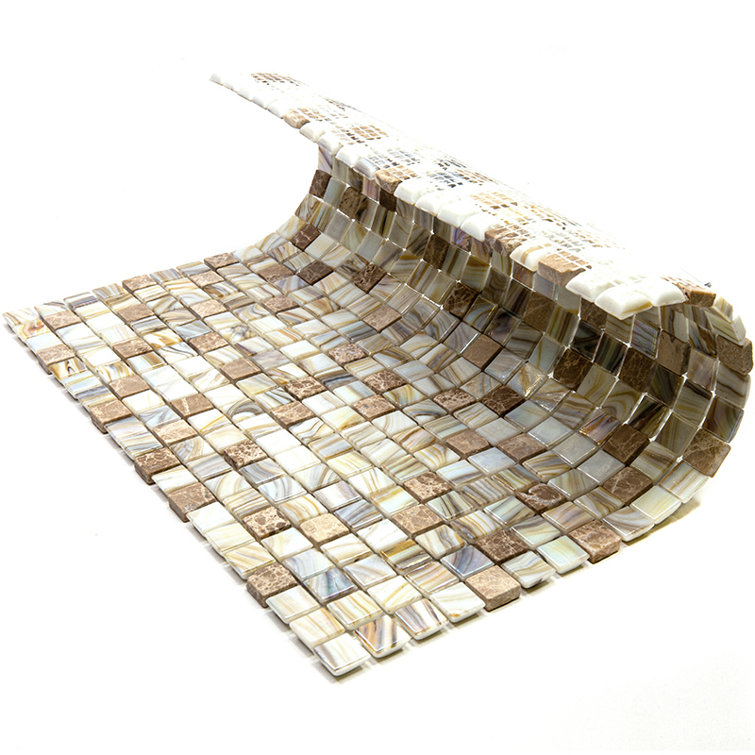 Mingles Beige and White Iridescent Glass Mosaic Tile