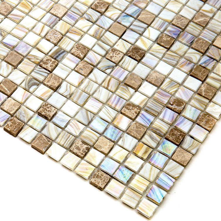 Mingles Beige and White Iridescent Glass Mosaic Tile