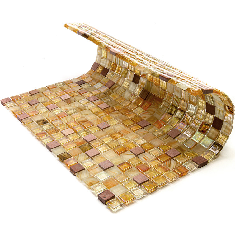 Mingles 11.6" Beige and Pearl Glass Mosaic Tile
