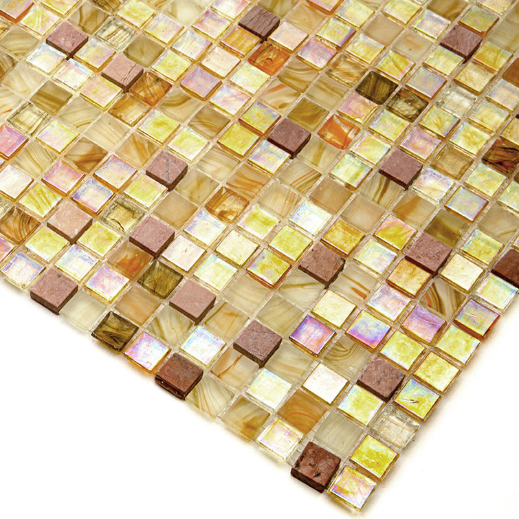 Mingles 11.6" Beige and Pearl Glass Mosaic Tile