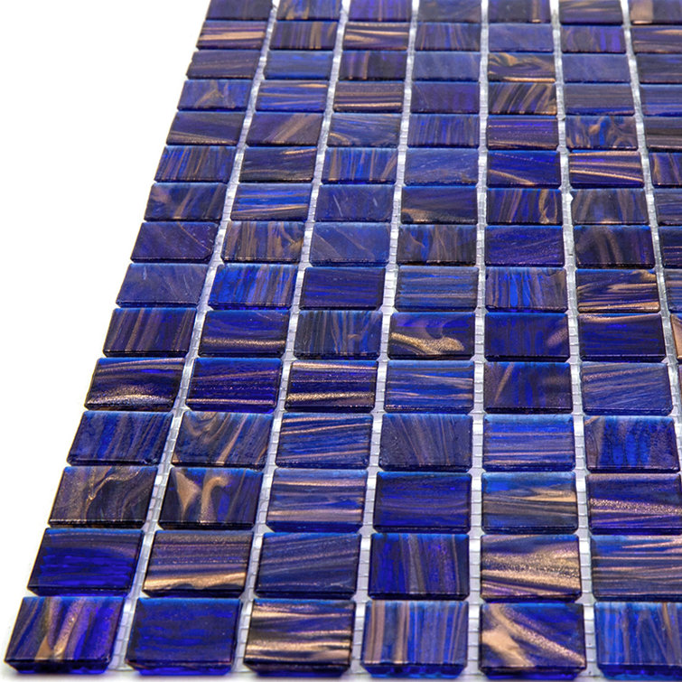 12" x 12" Glossy Blue and Brown Glass Mosaic Tile