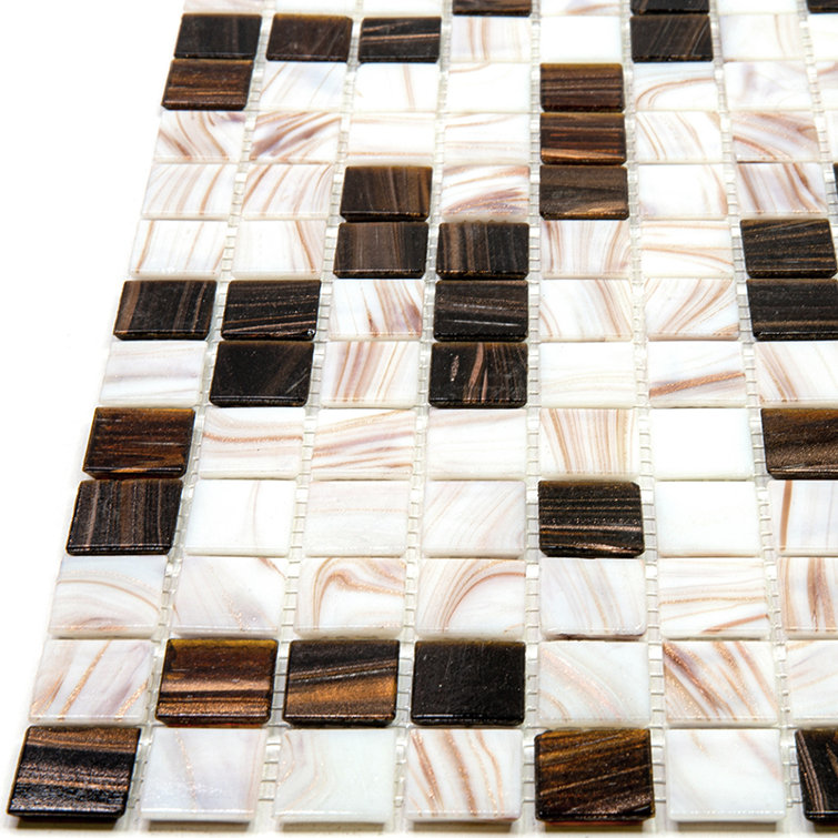 Mingles 12" x 12" Beige and Brown Iridescent Glass Mosaic Tile