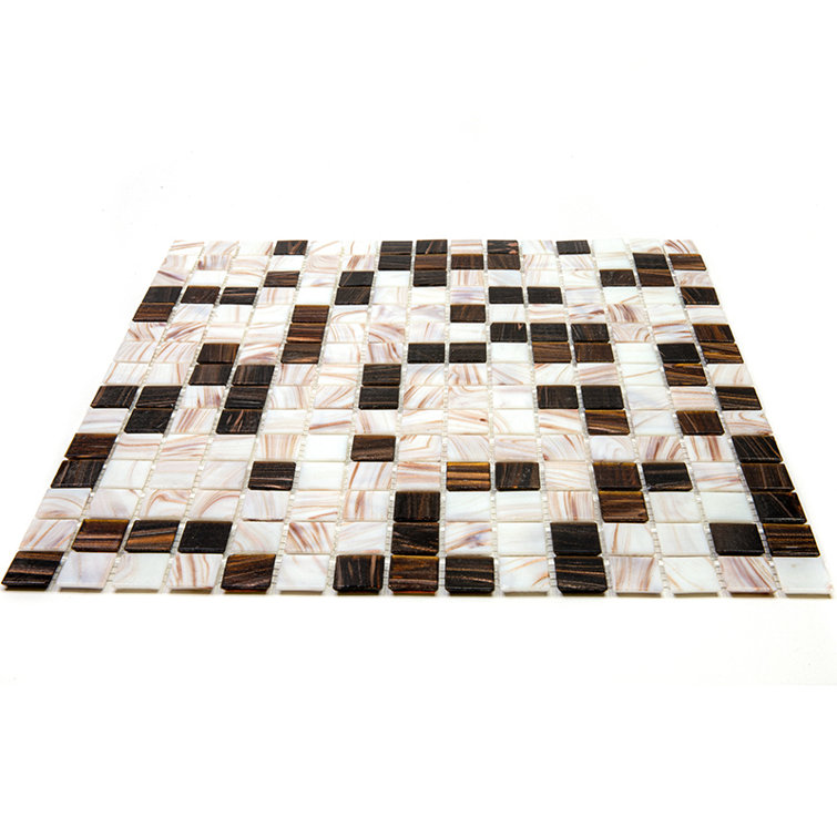 Mingles 12" x 12" Beige and Brown Iridescent Glass Mosaic Tile