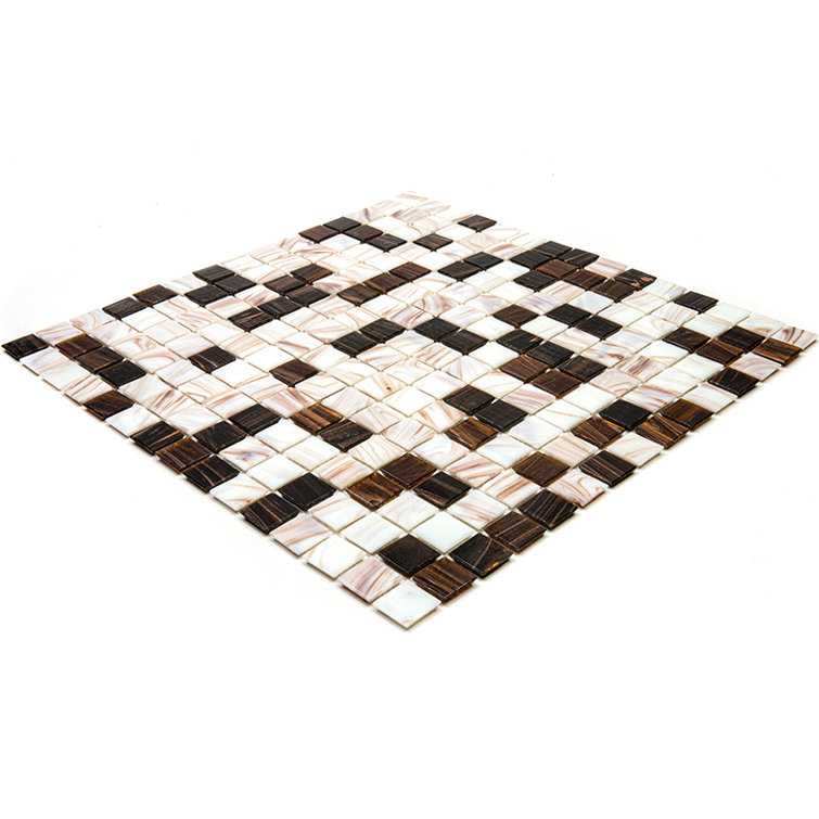 Mingles 12" x 12" Beige and Brown Iridescent Glass Mosaic Tile