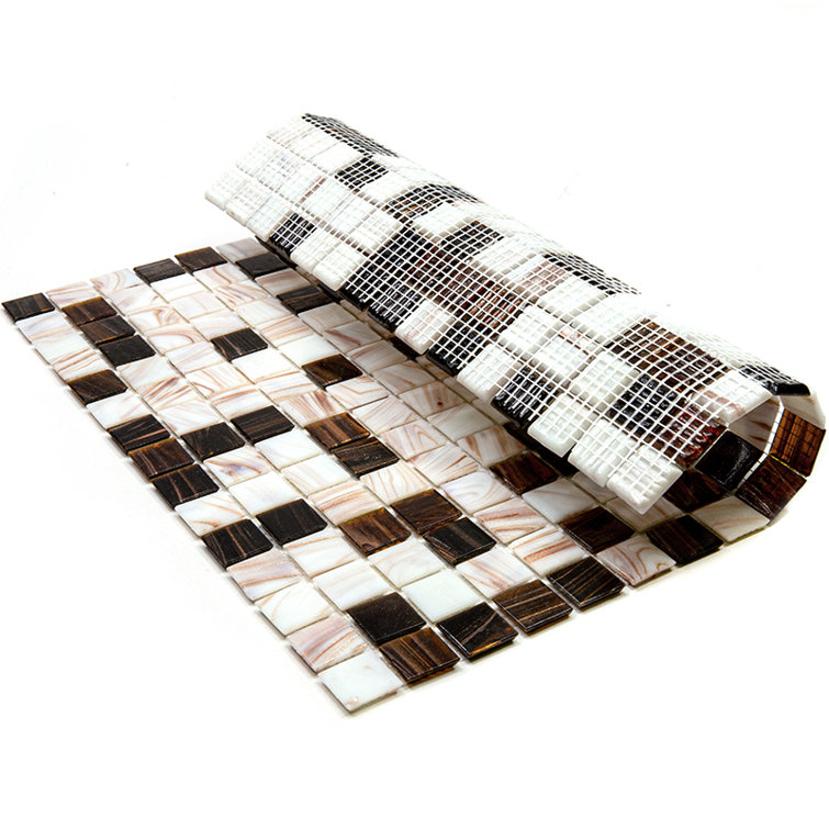 Mingles 12" x 12" Beige and Brown Iridescent Glass Mosaic Tile