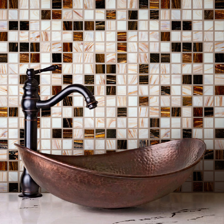 Mingles 12" x 12" Beige and Brown Iridescent Glass Mosaic Tile