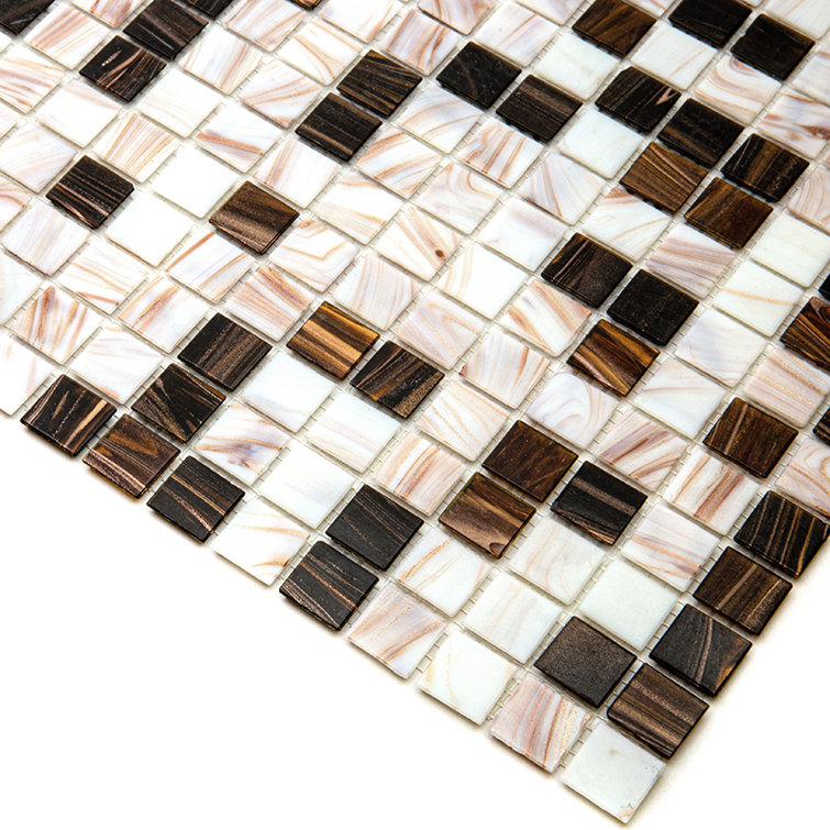 Mingles 12" x 12" Beige and Brown Iridescent Glass Mosaic Tile