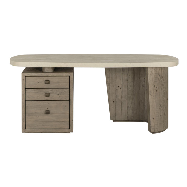 Angus 70" Gray Reclaimed Wood Writing Desk with Drawers