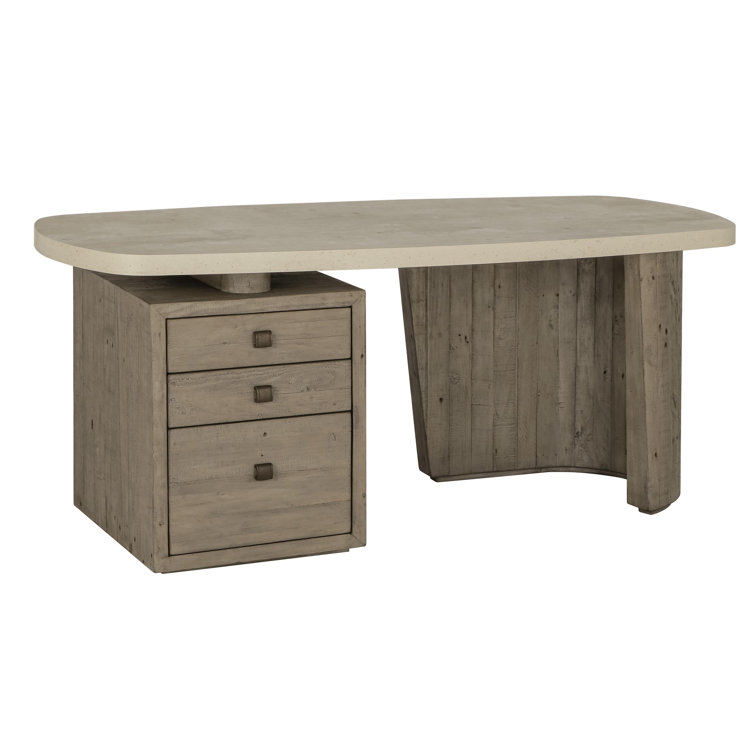 Angus 70" Gray Reclaimed Wood Writing Desk with Drawers