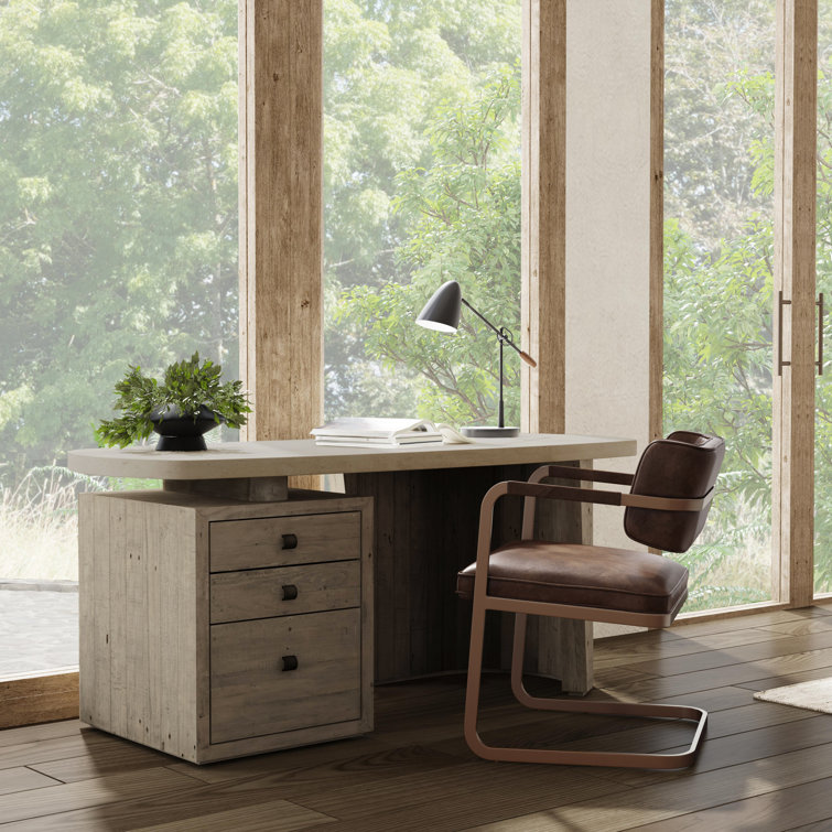 Angus 70" Gray Reclaimed Wood Writing Desk with Drawers