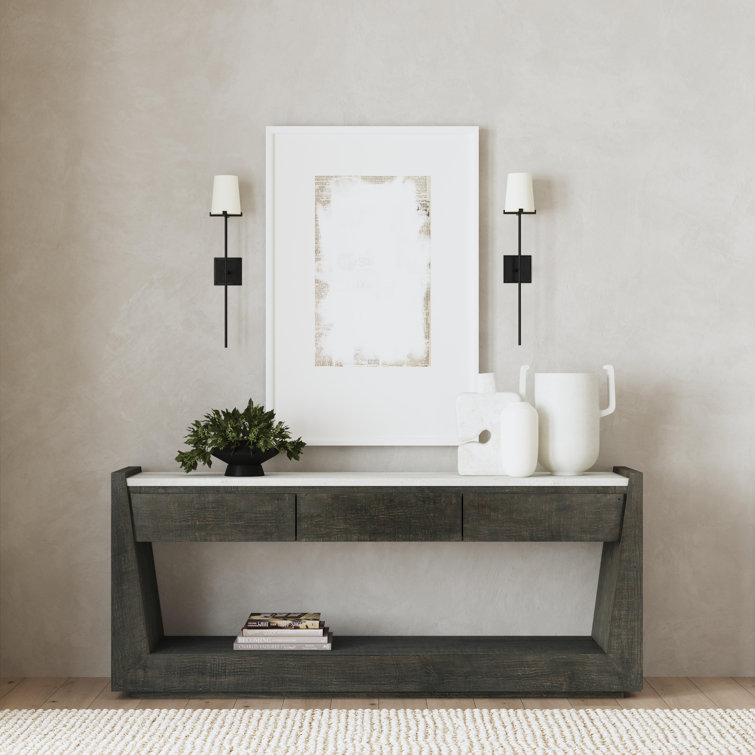 Tori 70" Dark Brown Reclaimed Wood Console Table with Concrete Top