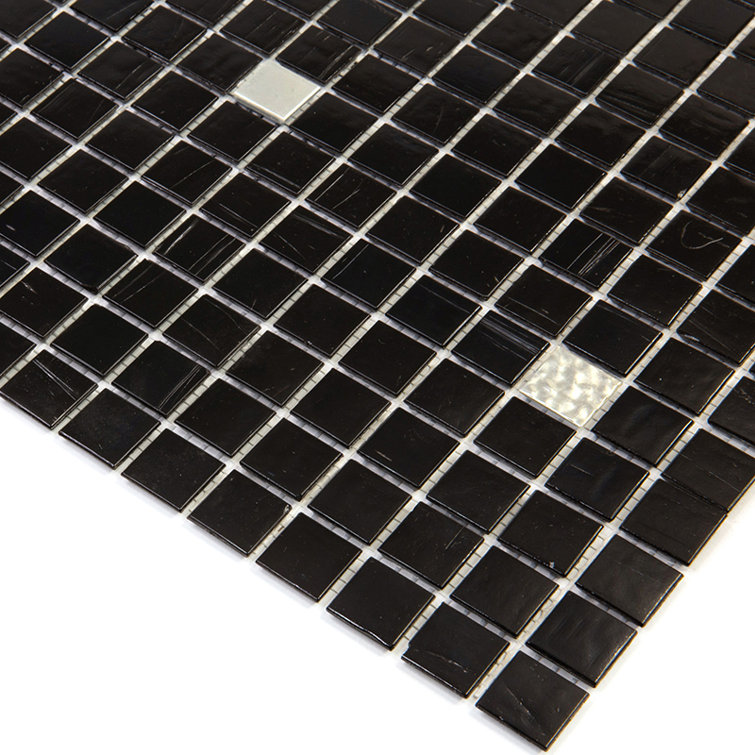 12" x 12" Black and White Iridescent Glass Mosaic Tile
