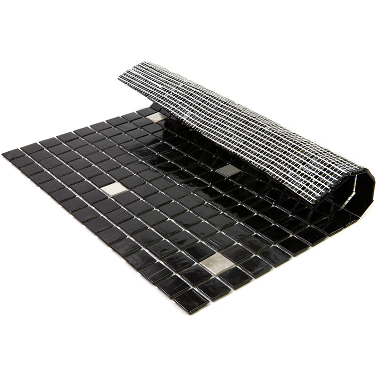 12" x 12" Black and White Iridescent Glass Mosaic Tile