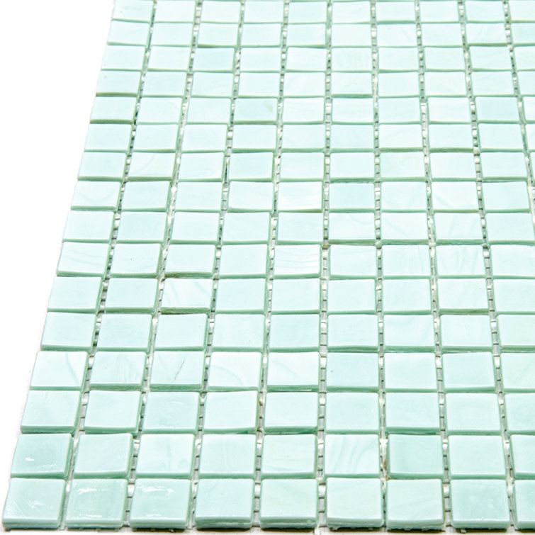 Skosh 11.6" Light Blue-Green Glossy Glass Mosaic Tile