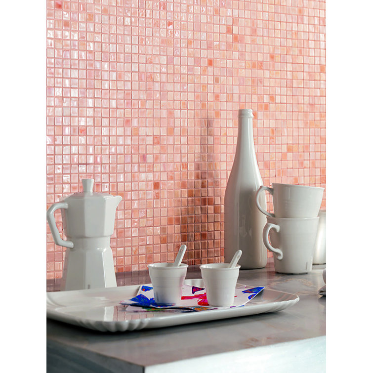 Skosh 11.6" x 11.6" Glossy Iridescent Beige Glass Mosaic Tile