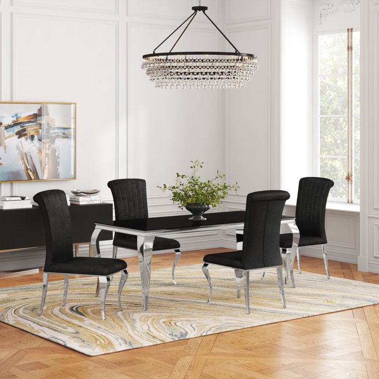 Black and Chrome 5-Piece Glass Top Dining Set