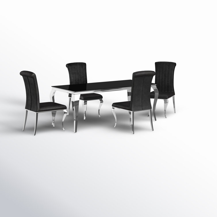 Black and Chrome 5-Piece Glass Top Dining Set