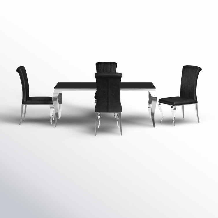 Black and Chrome 5-Piece Glass Top Dining Set