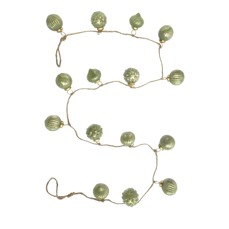 Olive Green Mercury Glass Ornament Garland with Jute Cord
