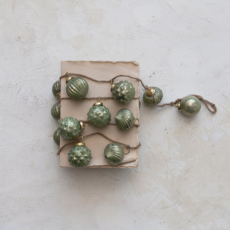 Olive Green Mercury Glass Ornament Garland with Jute Cord