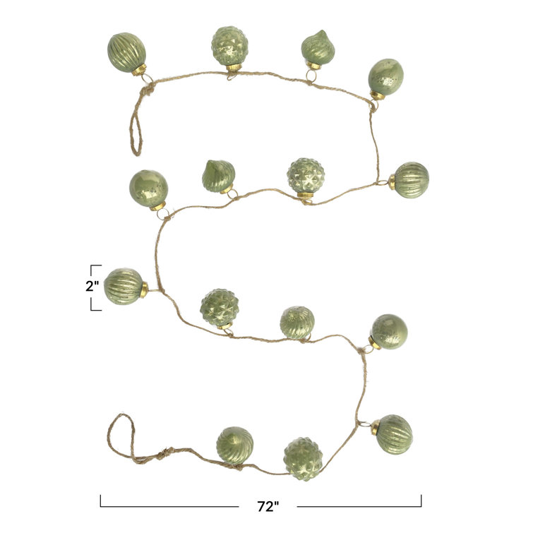 Olive Green Mercury Glass Ornament Garland with Jute Cord