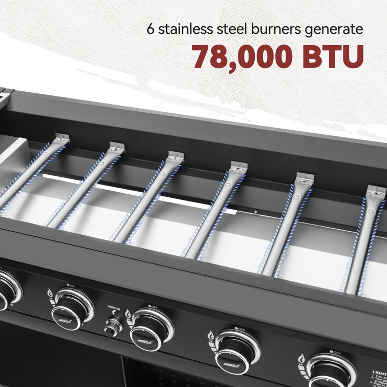 Royal Gourmet 44-Inch Black Stainless Steel 6-Burner Propane Gas Grill Griddle