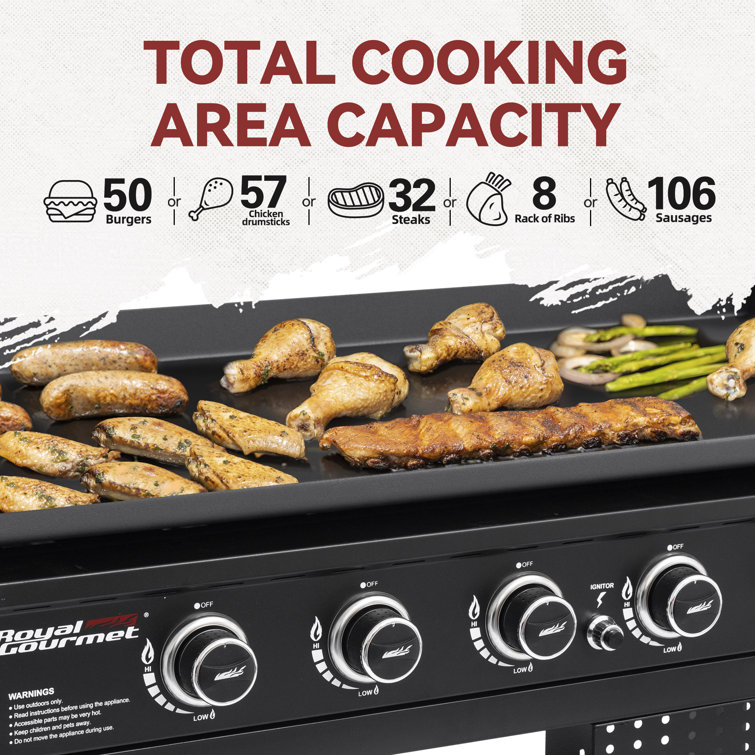 Royal Gourmet 44-Inch Black Stainless Steel 6-Burner Propane Gas Grill Griddle