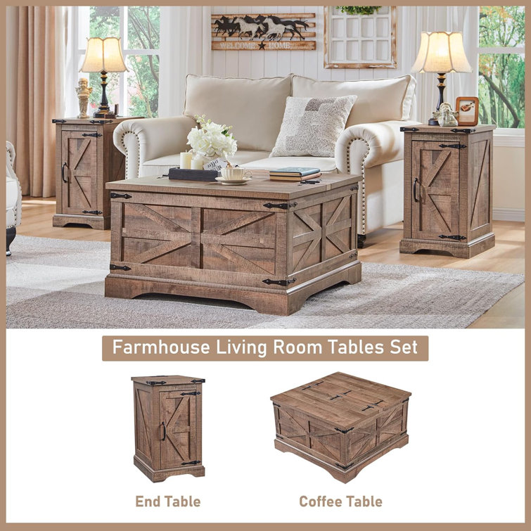 Light Brown Square Wood Lift-Top Coffee Table with Hidden Storage