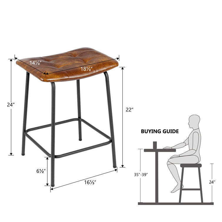 24'' Yellow Brown Faux Leather and Iron Backless Bar Stools, Set of 2